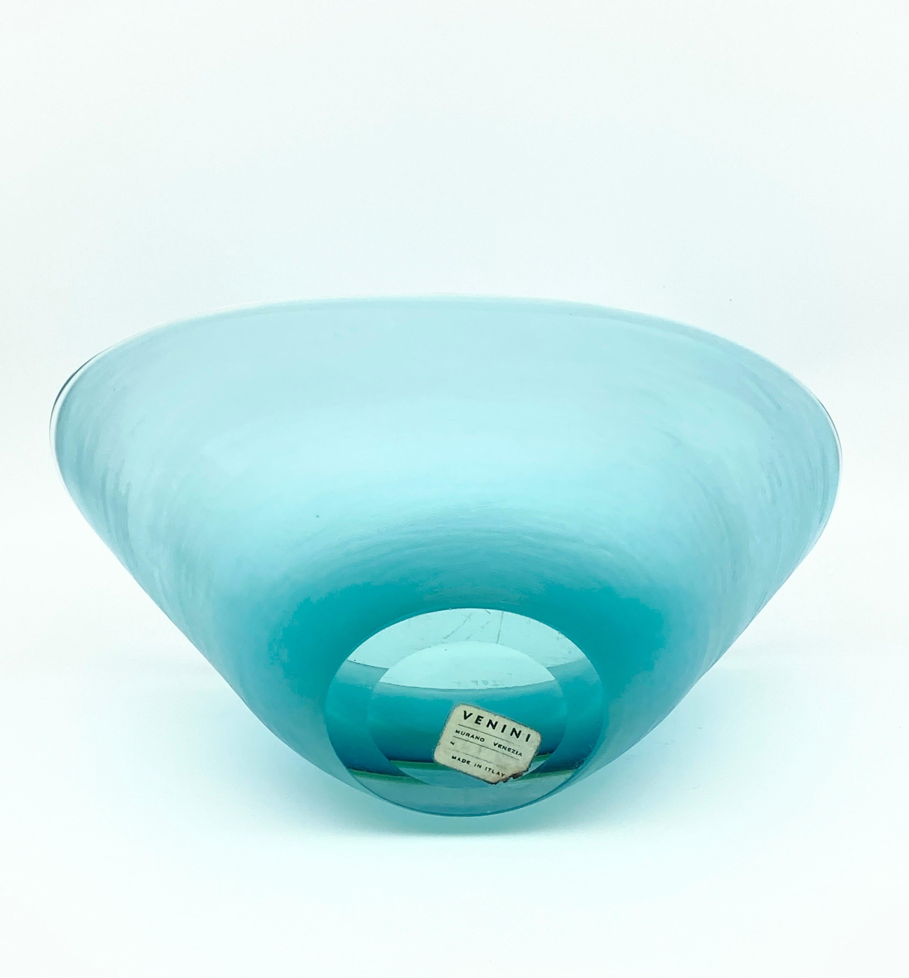 Paolo Venini Inciso large boat-Shaped Bowl Vase signed Murano, Italy Glass 1956 1