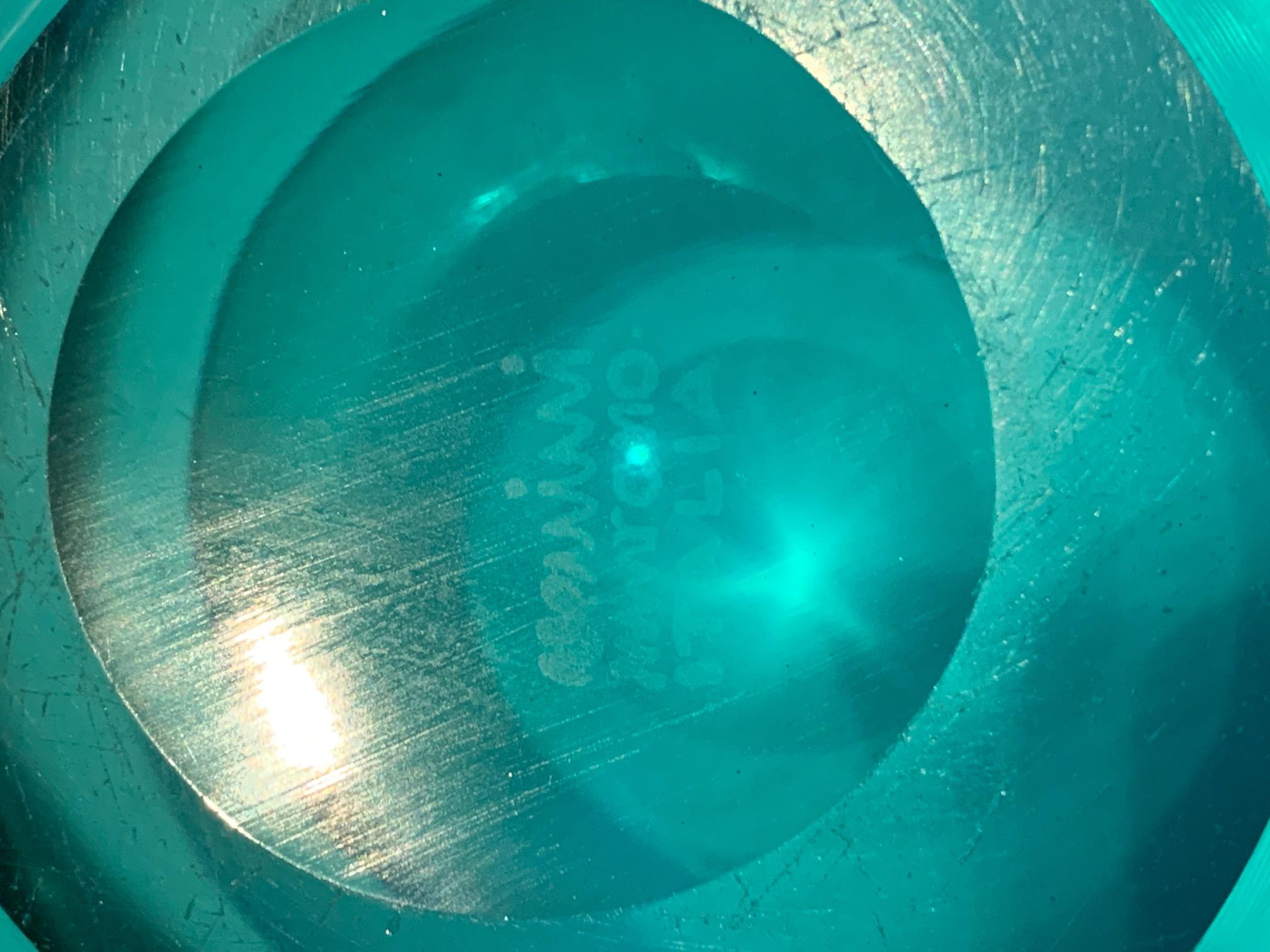 Modern Paolo Venini Inciso Turquoise Italia Murano Glass Bowl Signed
