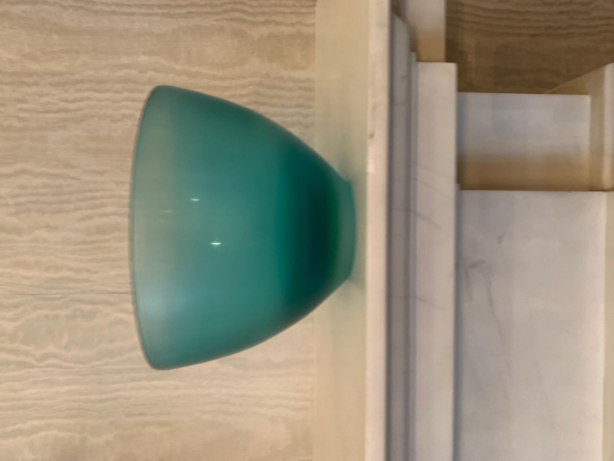 Late 20th Century Paolo Venini Inciso Turquoise Italia Murano Glass Bowl Signed