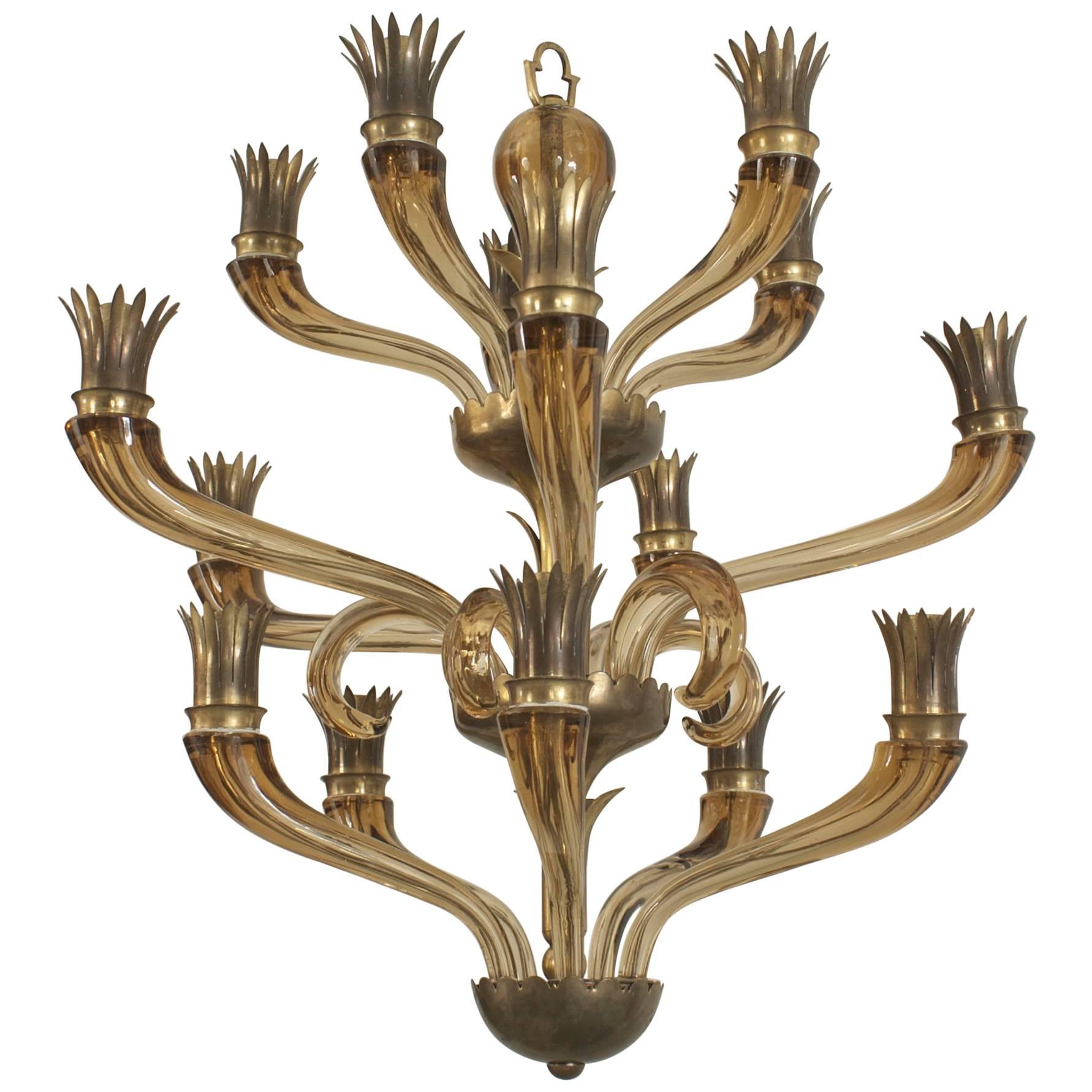 Lampadario in vetro ambrato di Murano Paolo Venini
