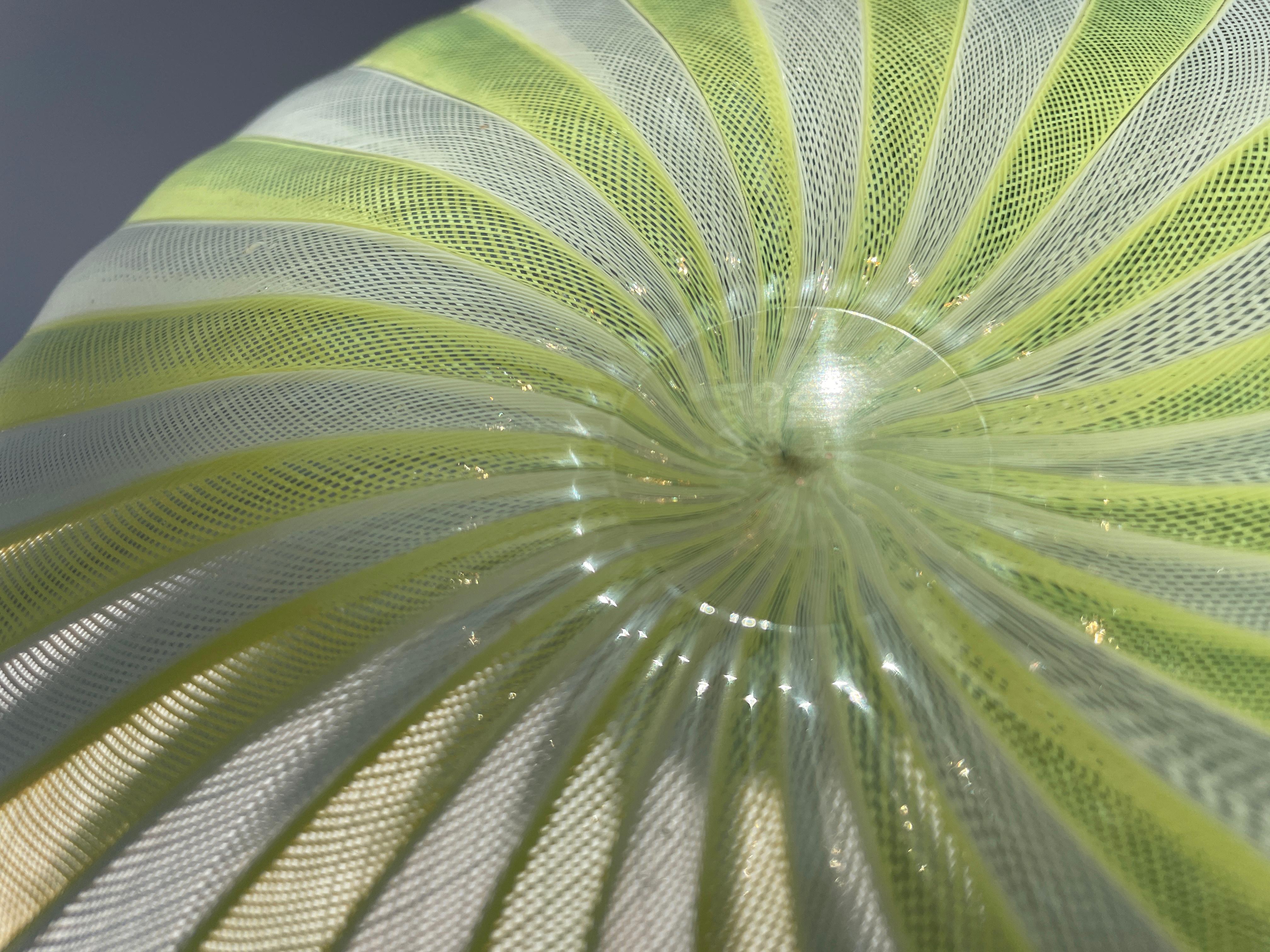 Mid-20th Century Paolo Venini Latticino Zanfirico Glass Bowl Plate Yellow White Uranium Murano For Sale