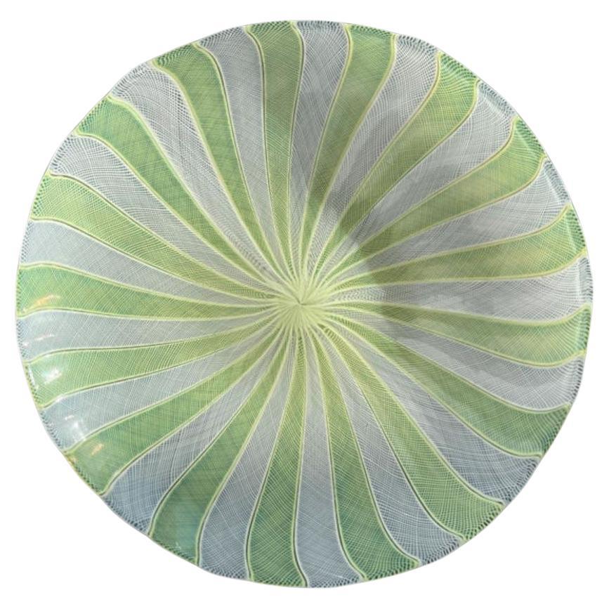Paolo Venini Latticino Zanfirico Glass Bowl Plate Yellow White Uranium Murano For Sale