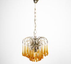 Paolo Venini Murano Amber Glass Teardrop Chandelier, circa 1960s