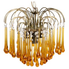 Paolo Venini Murano Amber Glass Teardrop Chandelier, circa 1960s