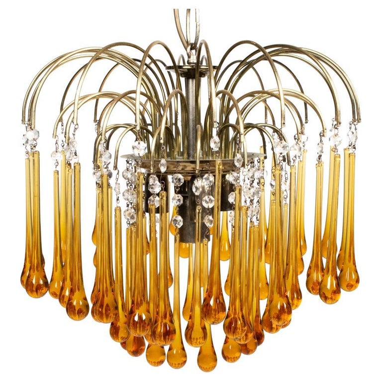 Paolo Venini lustre en verre d'ambre de Murano en forme de goutte d'eau ...