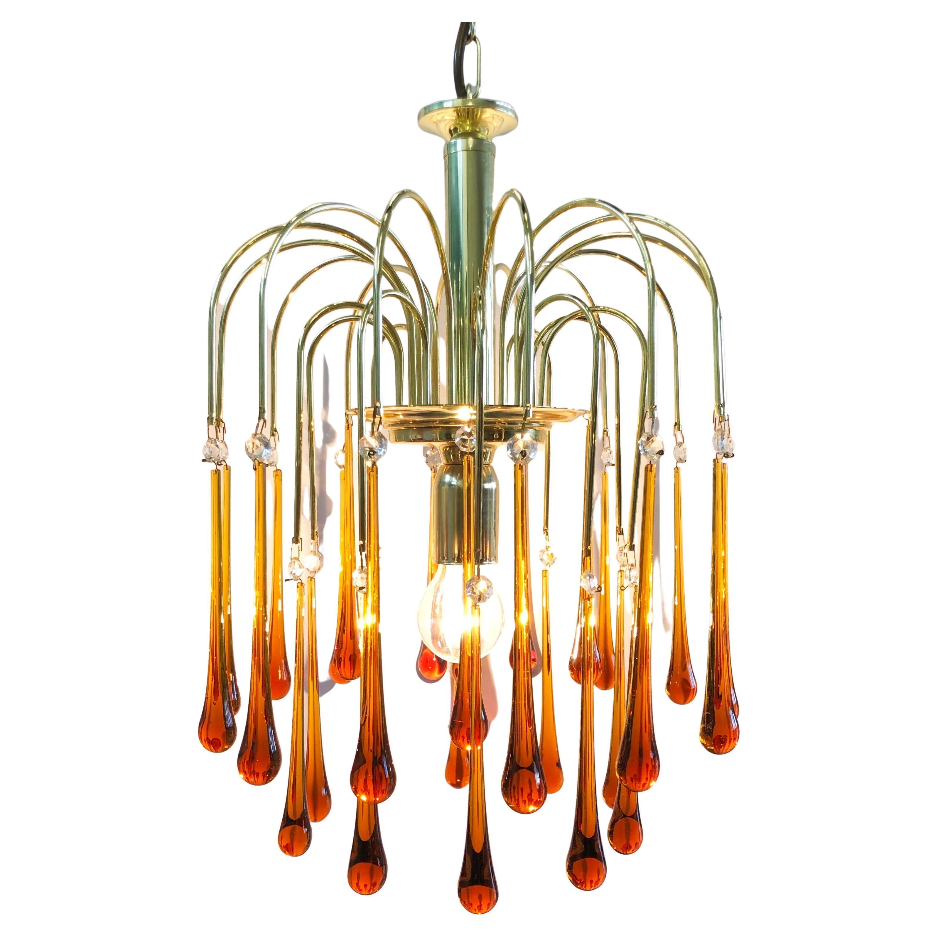 Paolo Venini Murano Amber Glass Teardrop Chandelier Eurolux, 1960s, Germany  For Sale at 1stDibs