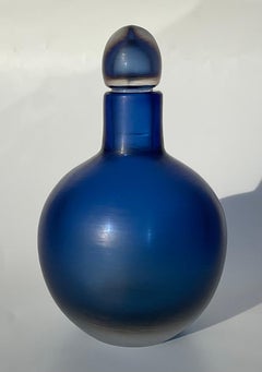 Paolo Venini Murano Inciso Carved Sommerso Decanter in Vibrant blue acid signed
