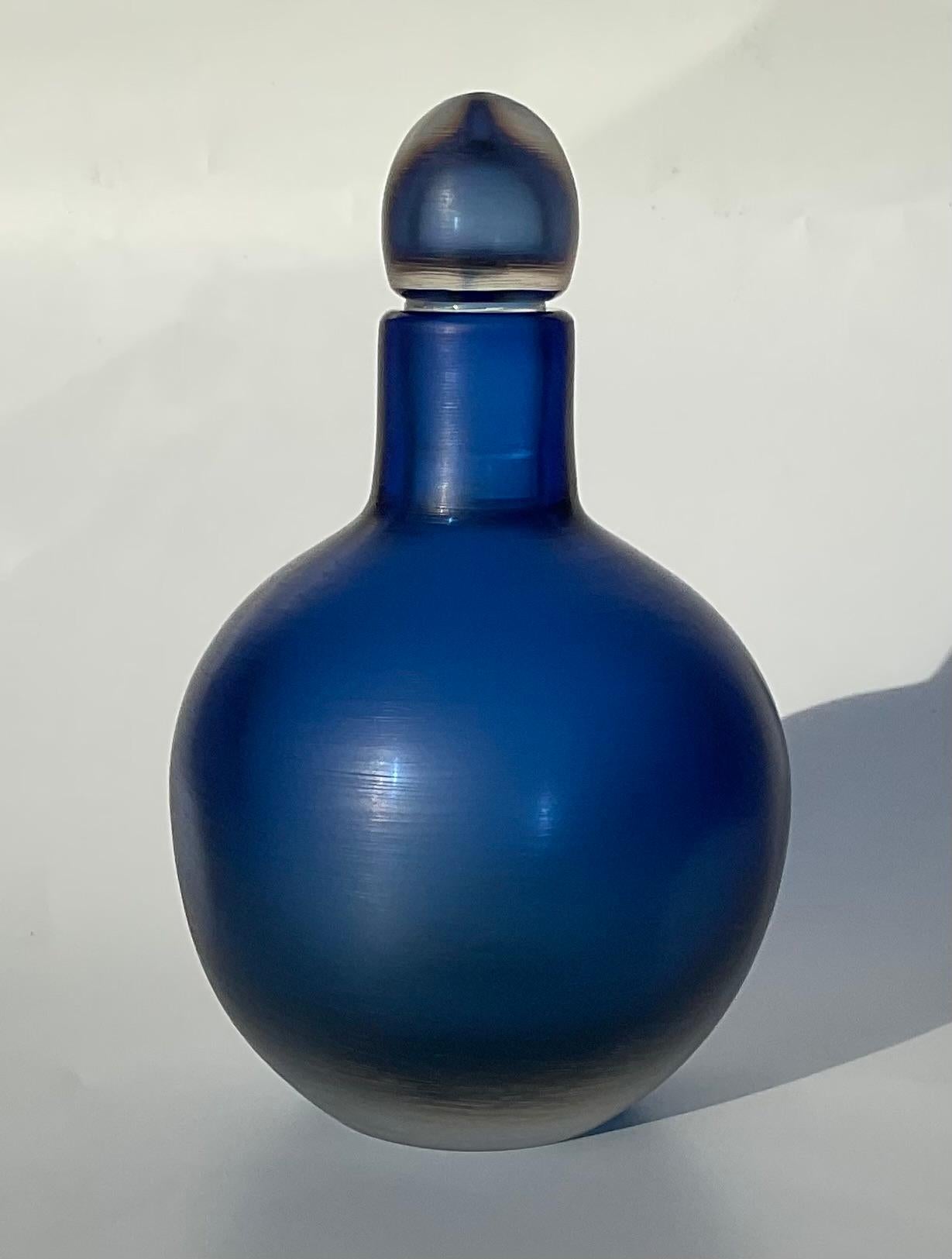 Mid-Century Modern Paolo Venini Murano Inciso Carved Sommerso Decanter in Vibrant blue acid signed  For Sale
