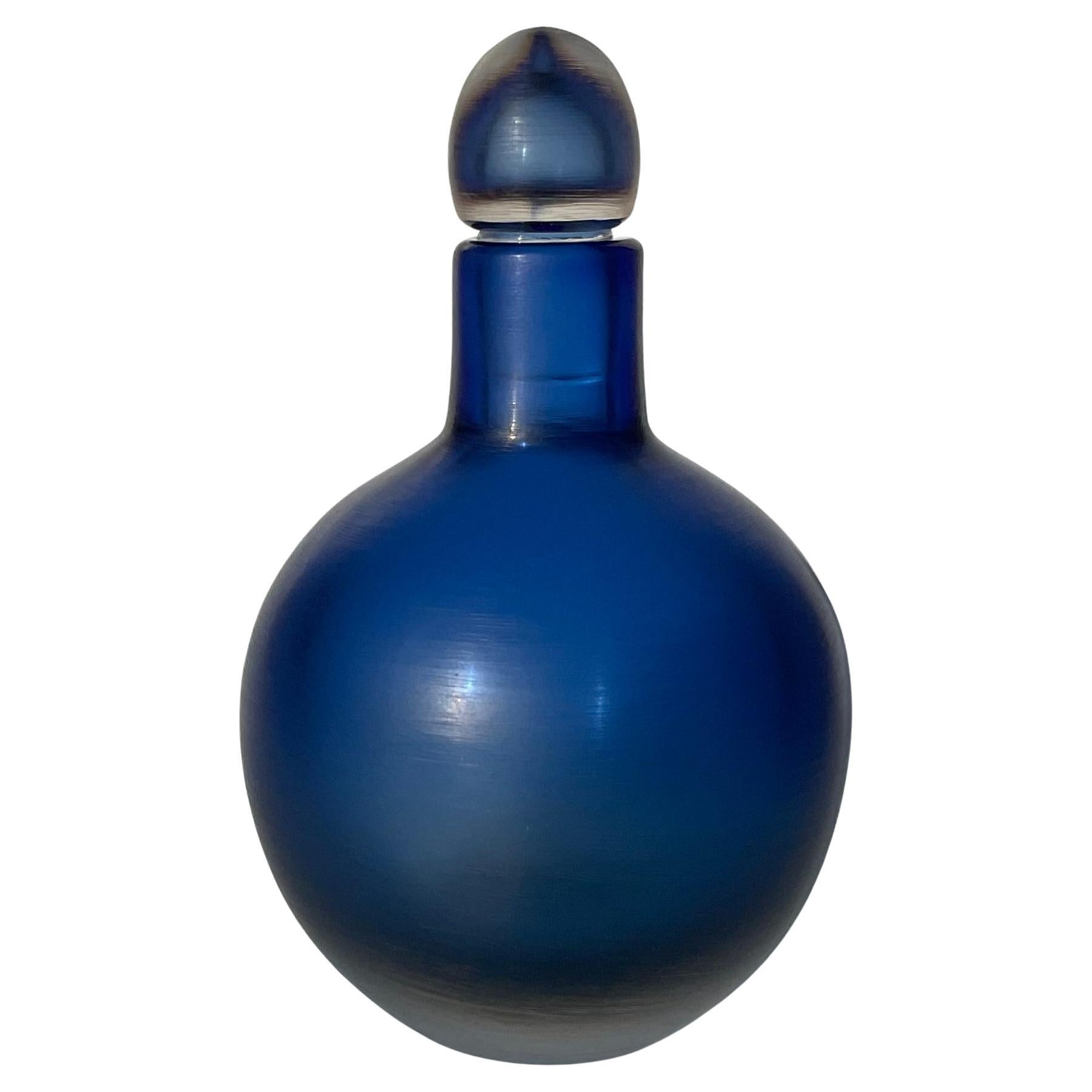 Paolo Venini Murano Inciso Carved Sommerso Decanter in Vibrant blue acid signed  For Sale