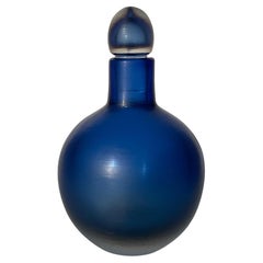 Paolo Venini Murano Inciso Carved Sommerso Decanter in Vibrant blue acid signed