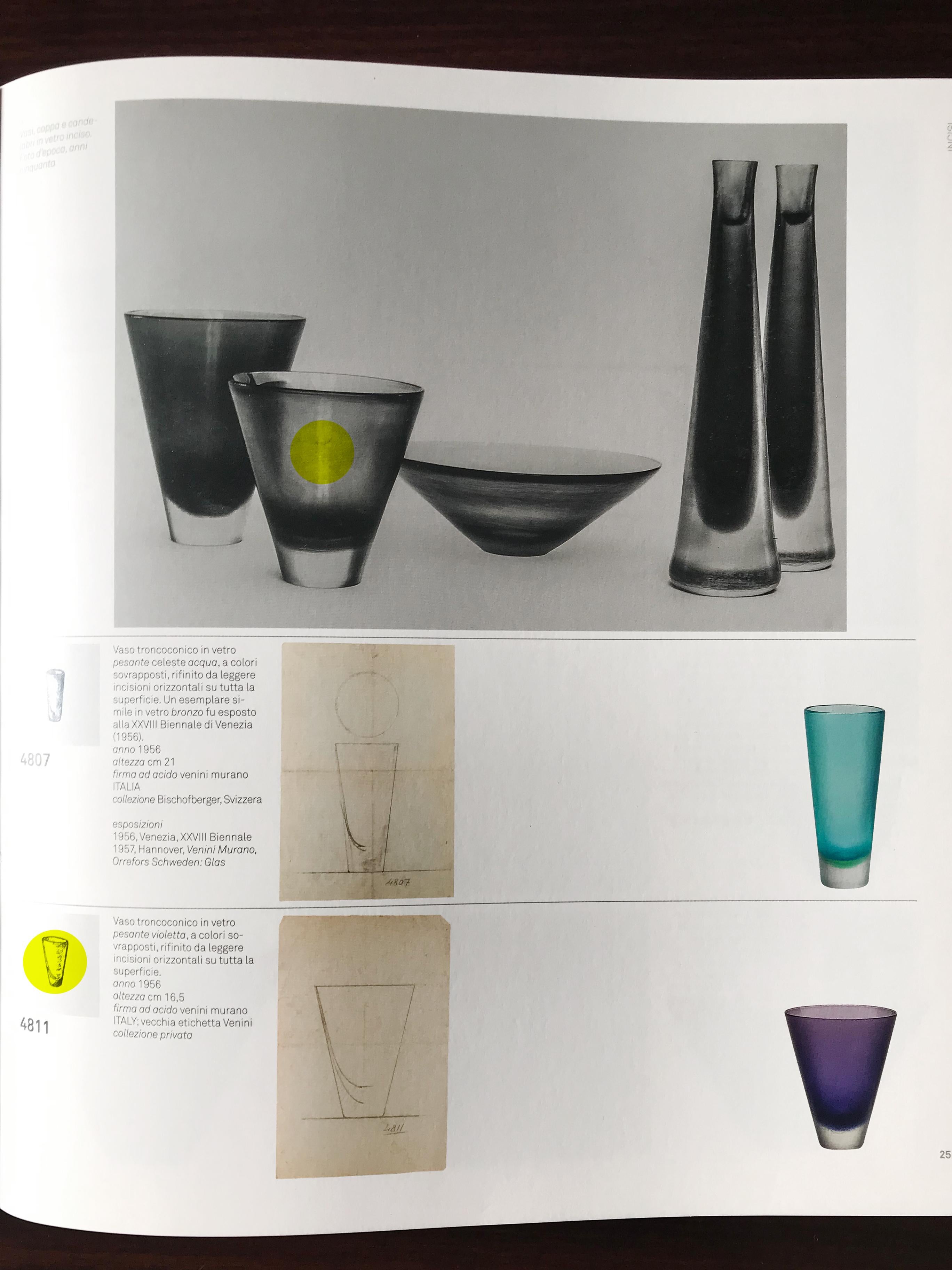 Murano Glass Paolo Venini Murano Italy Midcentury Glass Vase “Incisi” Serie, 1956 For Sale