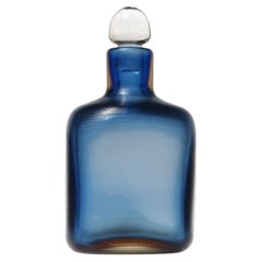 Paolo Venini Murano Label Blue Orange Inciso Technique Italian Art Glass Bottle