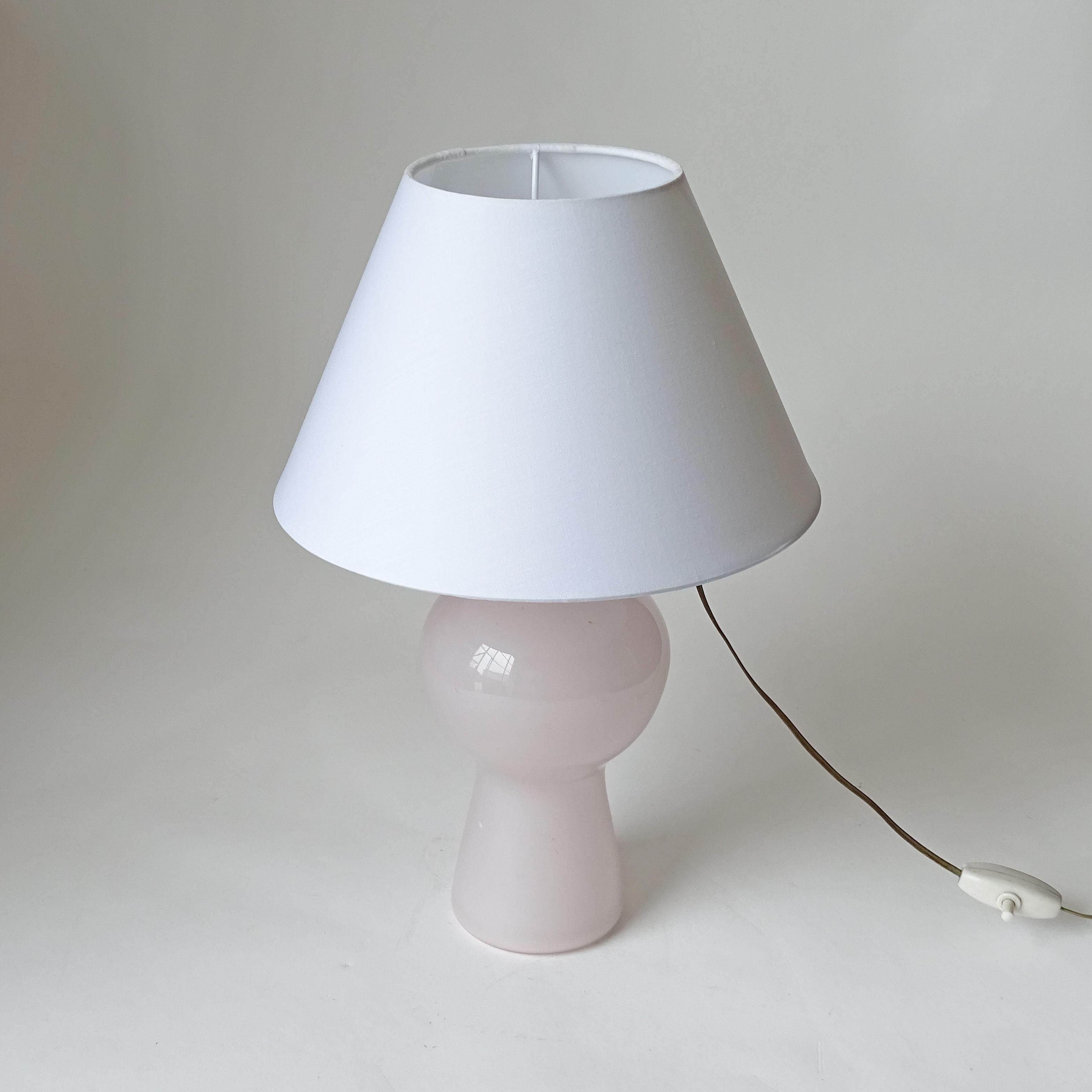 Mid-20th Century Paolo Venini Pair of Antique Pink Opalino Murano Glass Table Lamps for Venini For Sale