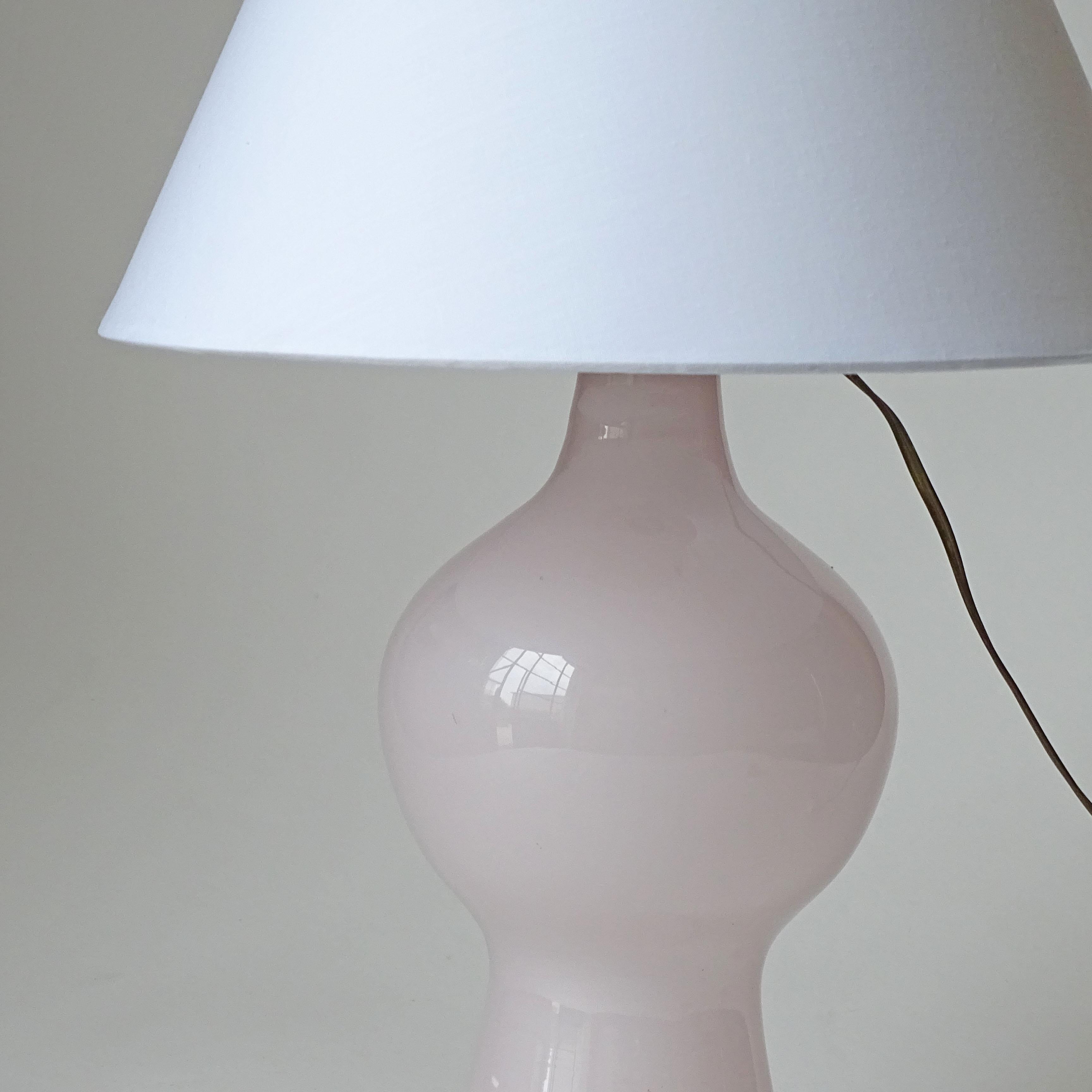 Brass Paolo Venini Pair of Antique Pink Opalino Murano Glass Table Lamps for Venini For Sale