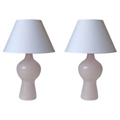 Paolo Venini Pair of Antique Pink Opalino Murano Glass Table Lamps for Venini