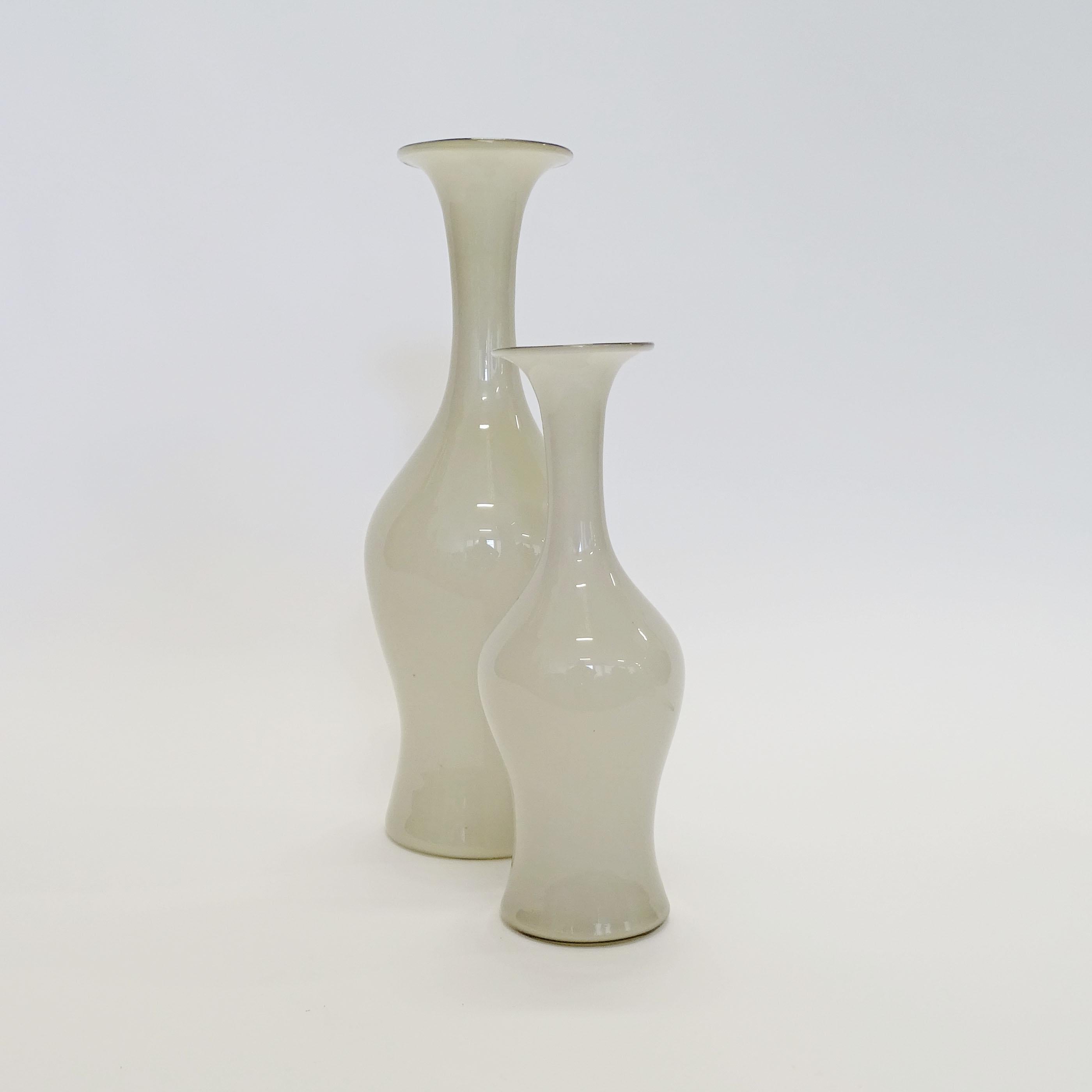 Mid-Century Modern Paolo Venini Pair of Opalino Vases for Venini in Light Grey, Italy 1950s For Sale