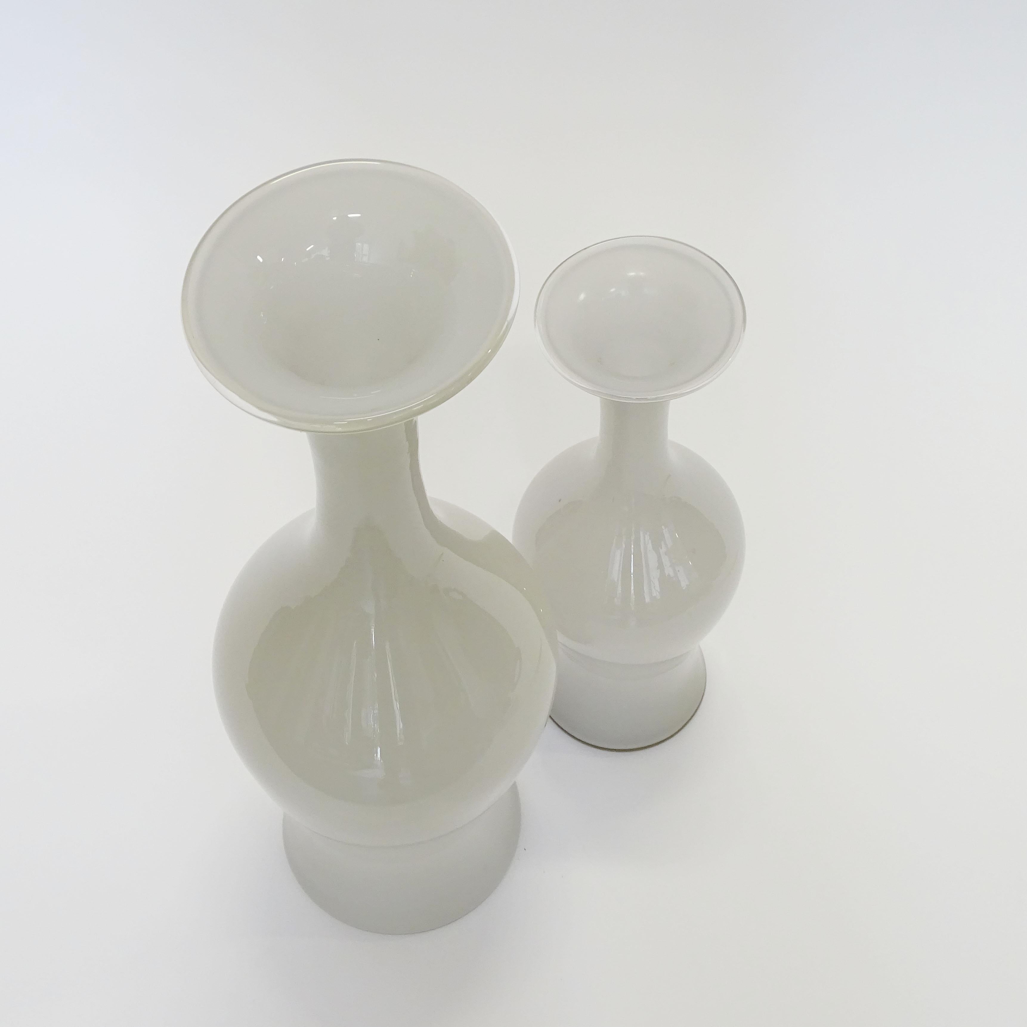 Italian Paolo Venini Pair of Opalino Vases for Venini in Light Grey, Italy 1950s For Sale