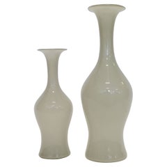 Paolo Venini Pair of Opalino Vases for Venini in Light Grey, Italy 1950s
