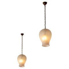 Paolo Venini pair of zanfirico glass chandeliers, model 5539, Murano Italy 1950s