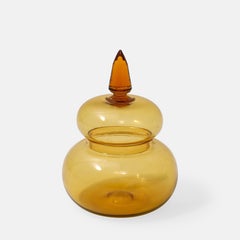 Paolo Venini Rare Apothecary Jar Model 4742 in Amber Glass, Italy, 1960s