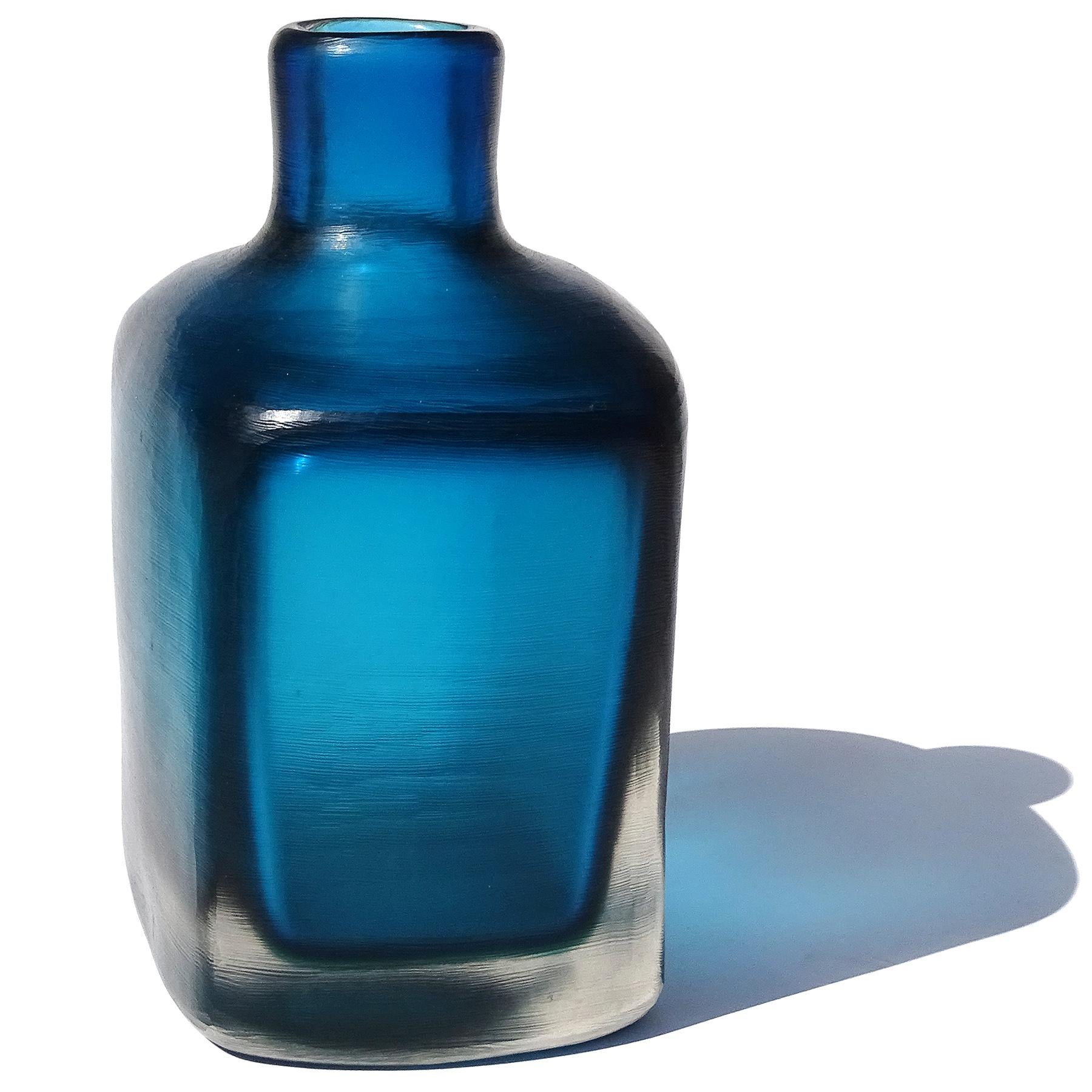 Mid-Century Modern Paolo Venini Signed Murano Sommerso Blue Inciso Technique Italian Art Glass Vase For Sale