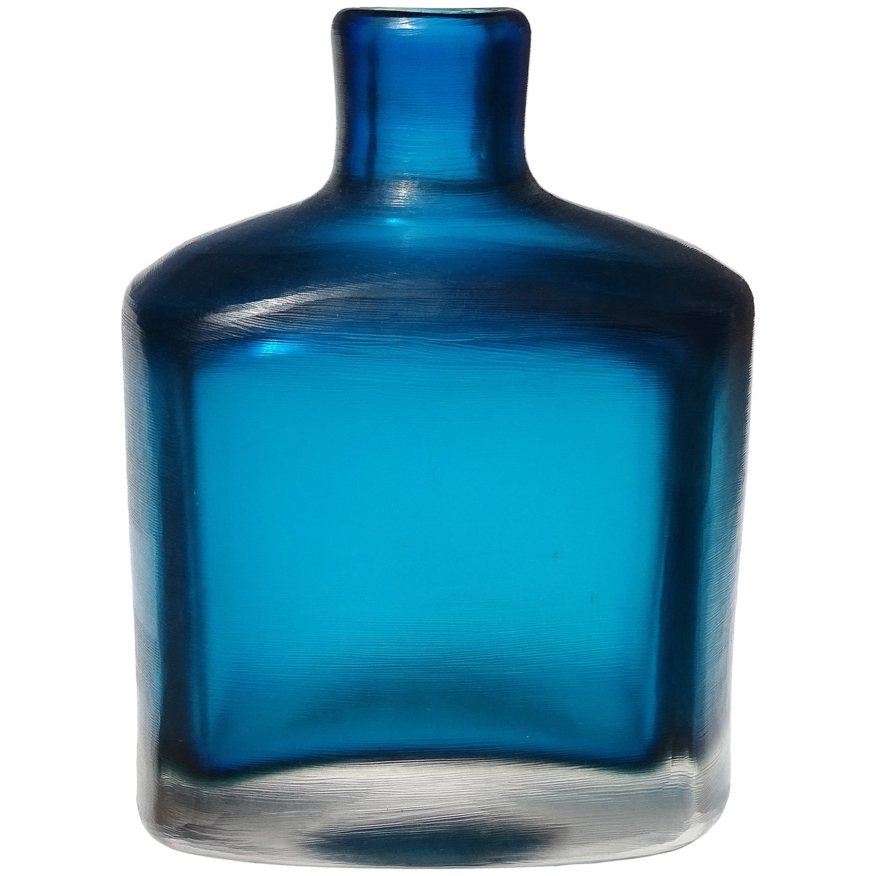 Vase en verre d'art italien signé Murano Sommerso Blue Inciso Technique Paolo Venini