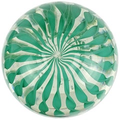 Paolo Venini Signed Murano Teal Filigrana Ribbons Italian Art Glass Paperweight