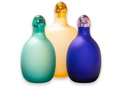Paolo Venini Sommerso Inciso Set of 3 Postmodern Art Studio Glass Decanters