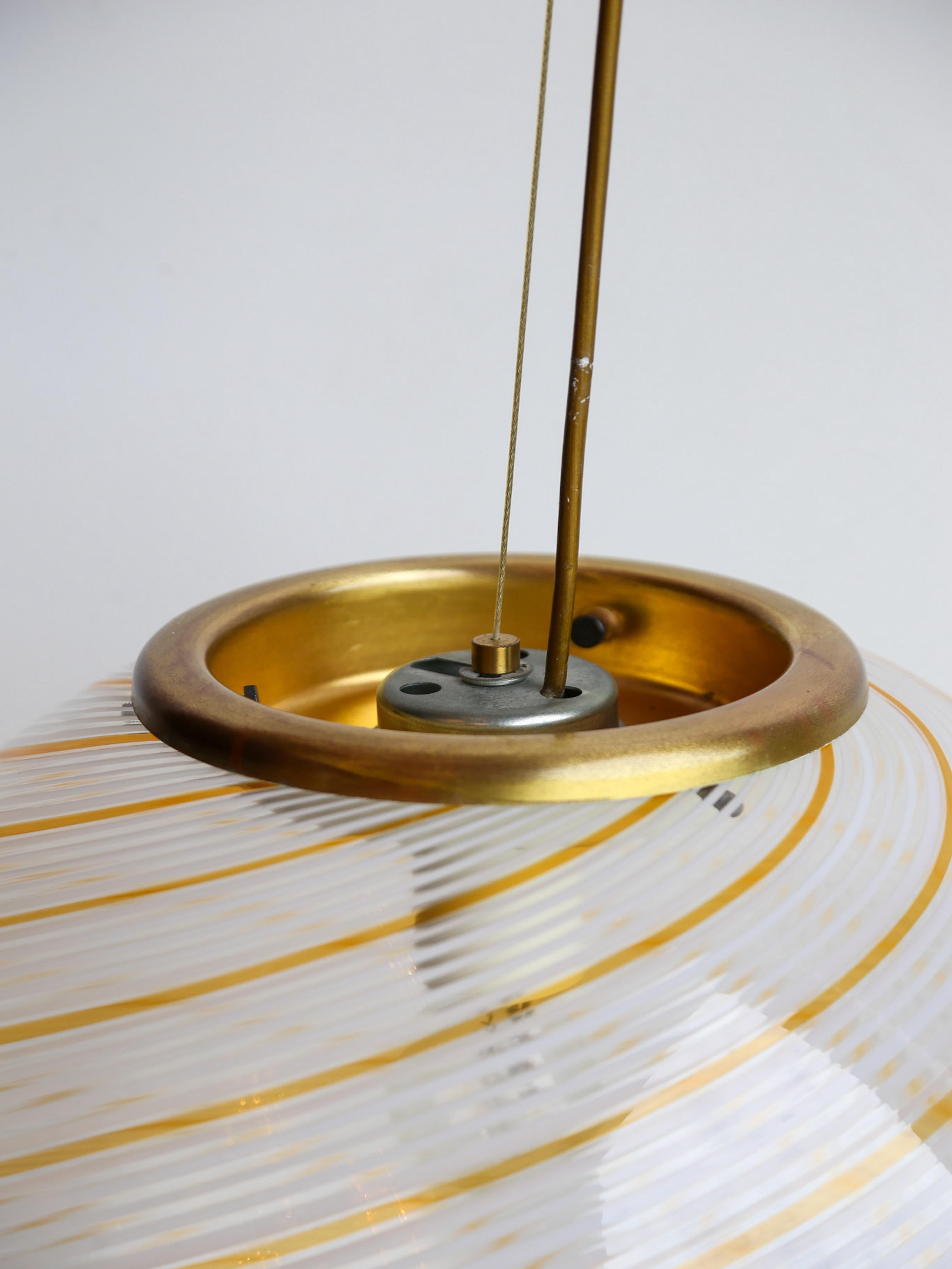 Mid-Century Modern Paolo Venini Spherical Murano Glass and Brass Pendant Light For Sale