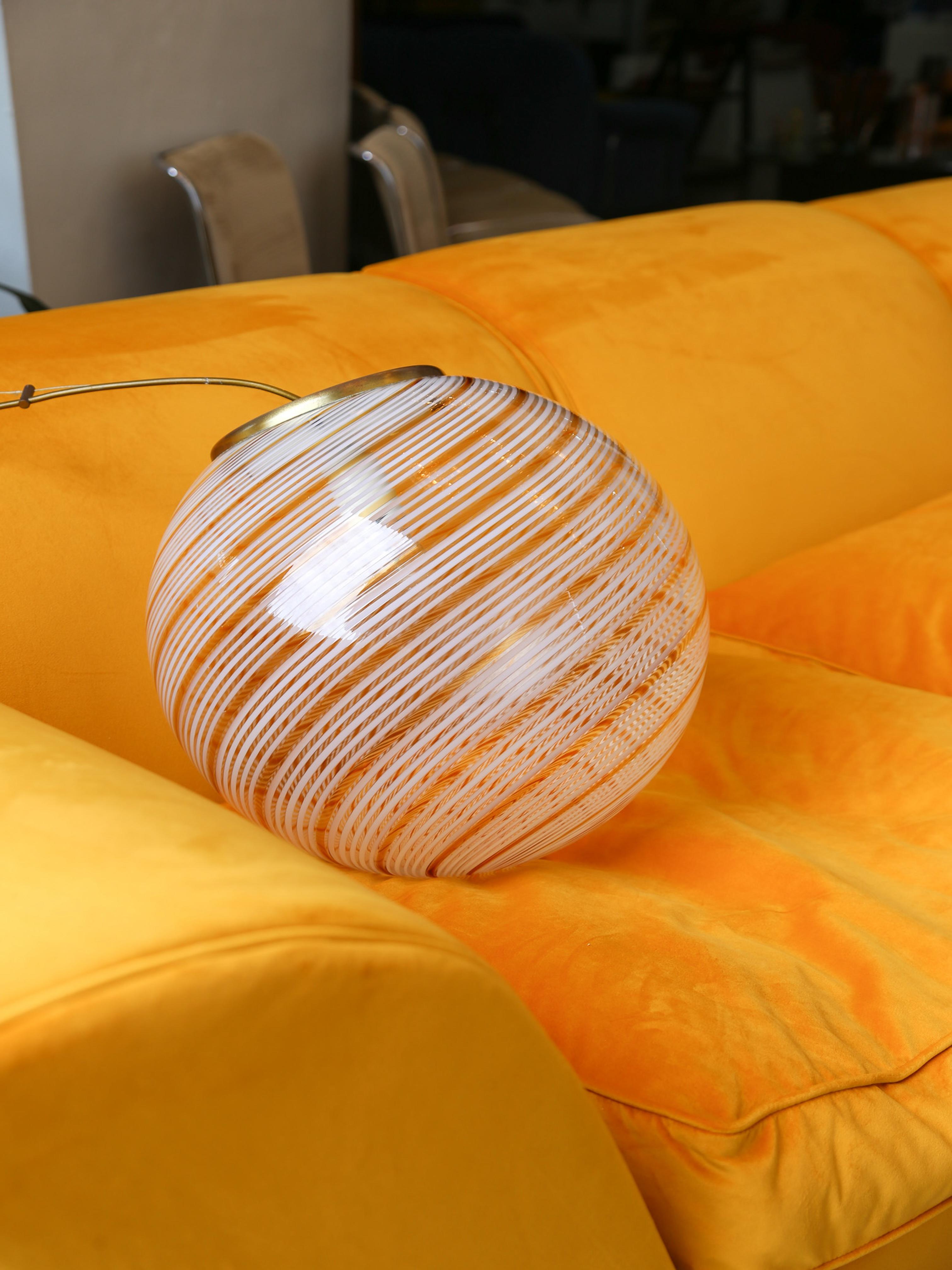 Paolo Venini Spherical Murano Glass and Brass Pendant Light In Good Condition For Sale In Byron Bay, NSW