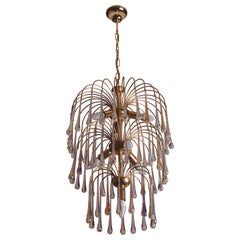 Paolo Venini Style Cascata, Drops Iridescent, Murano Chandelier, 1960s
