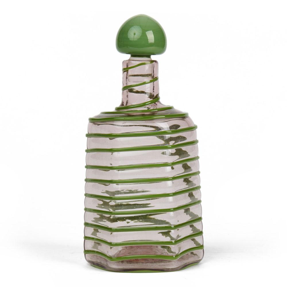 Mid-Century Modern Paolo Venini Green Trailed Spiral Glass Decanter, circa 1950
