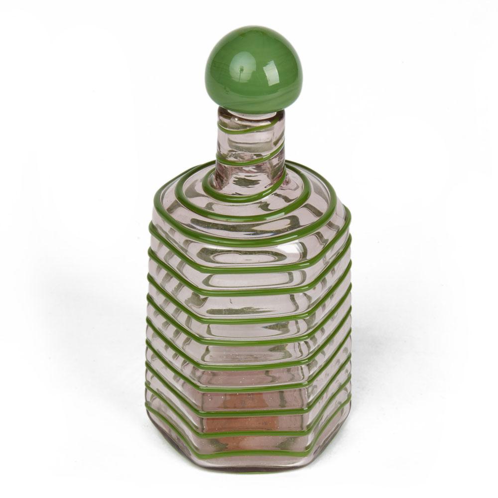 Italian Paolo Venini Green Trailed Spiral Glass Decanter, circa 1950