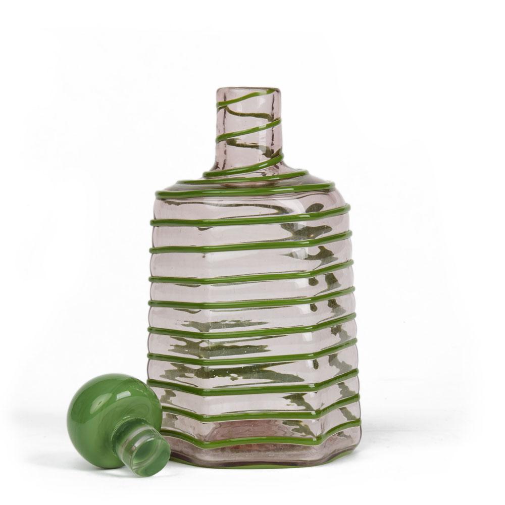 Hand-Crafted Paolo Venini Green Trailed Spiral Glass Decanter, circa 1950