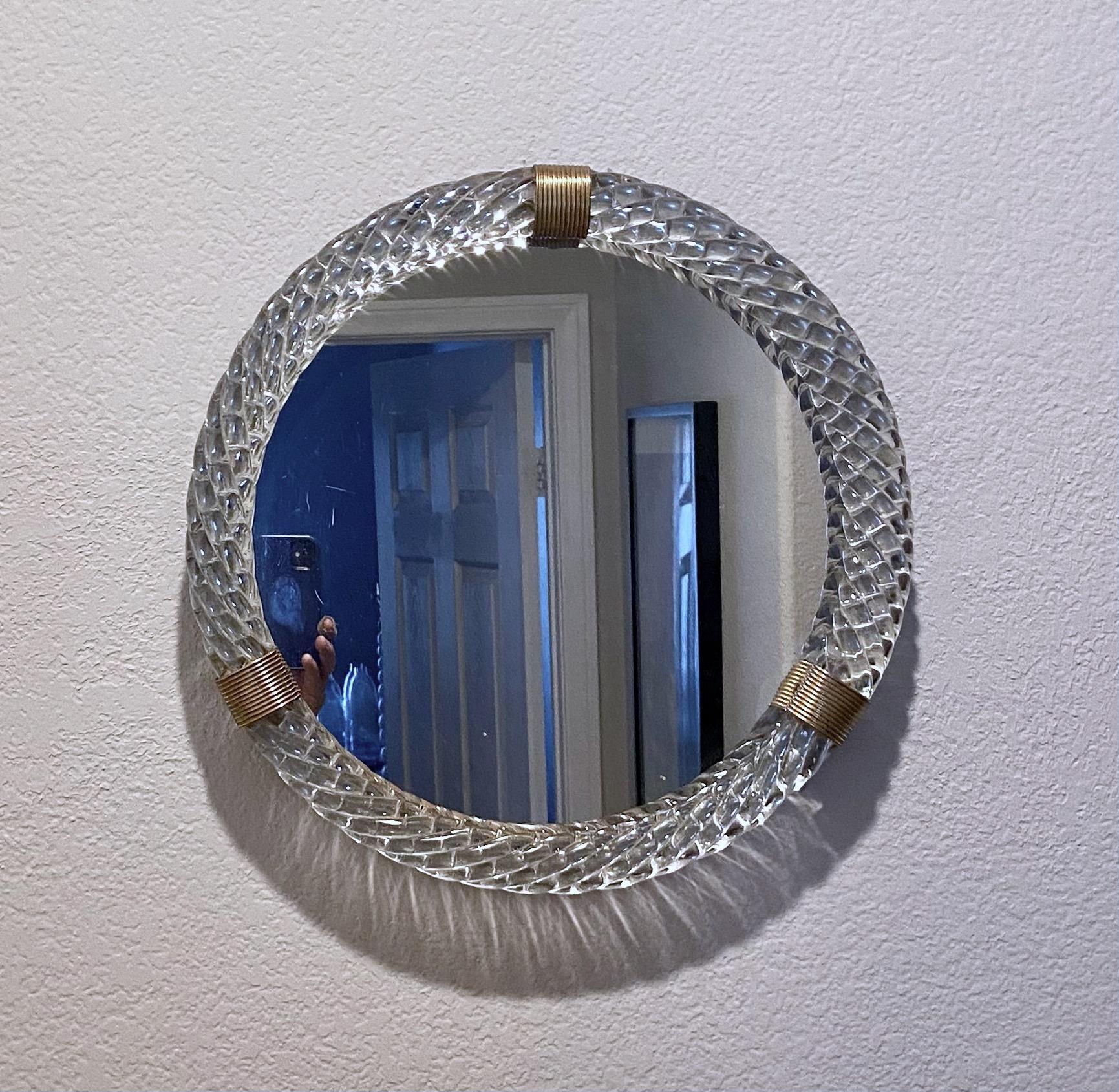 Italian Paolo Venini Twisted Rope Round Murano Wall Mirror For Sale