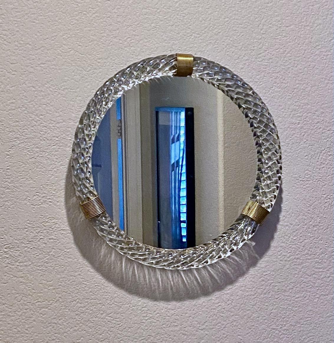 Paolo Venini Twisted Rope Round Murano Wall Mirror In Good Condition For Sale In Palm Springs, CA