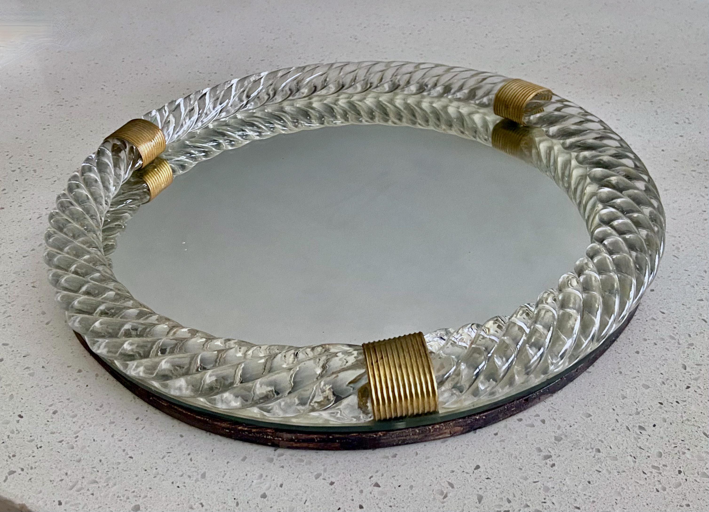 Paolo Venini Twisted Rope Round Murano Wall Mirror For Sale 1