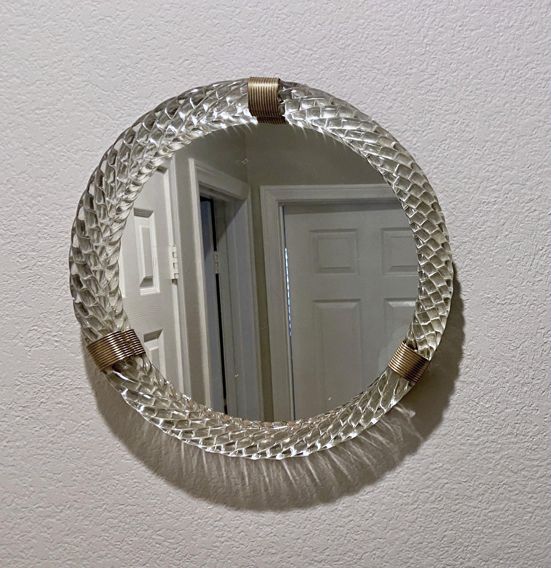 Paolo Venini Twisted Rope Round Murano Wall Mirror For Sale 2