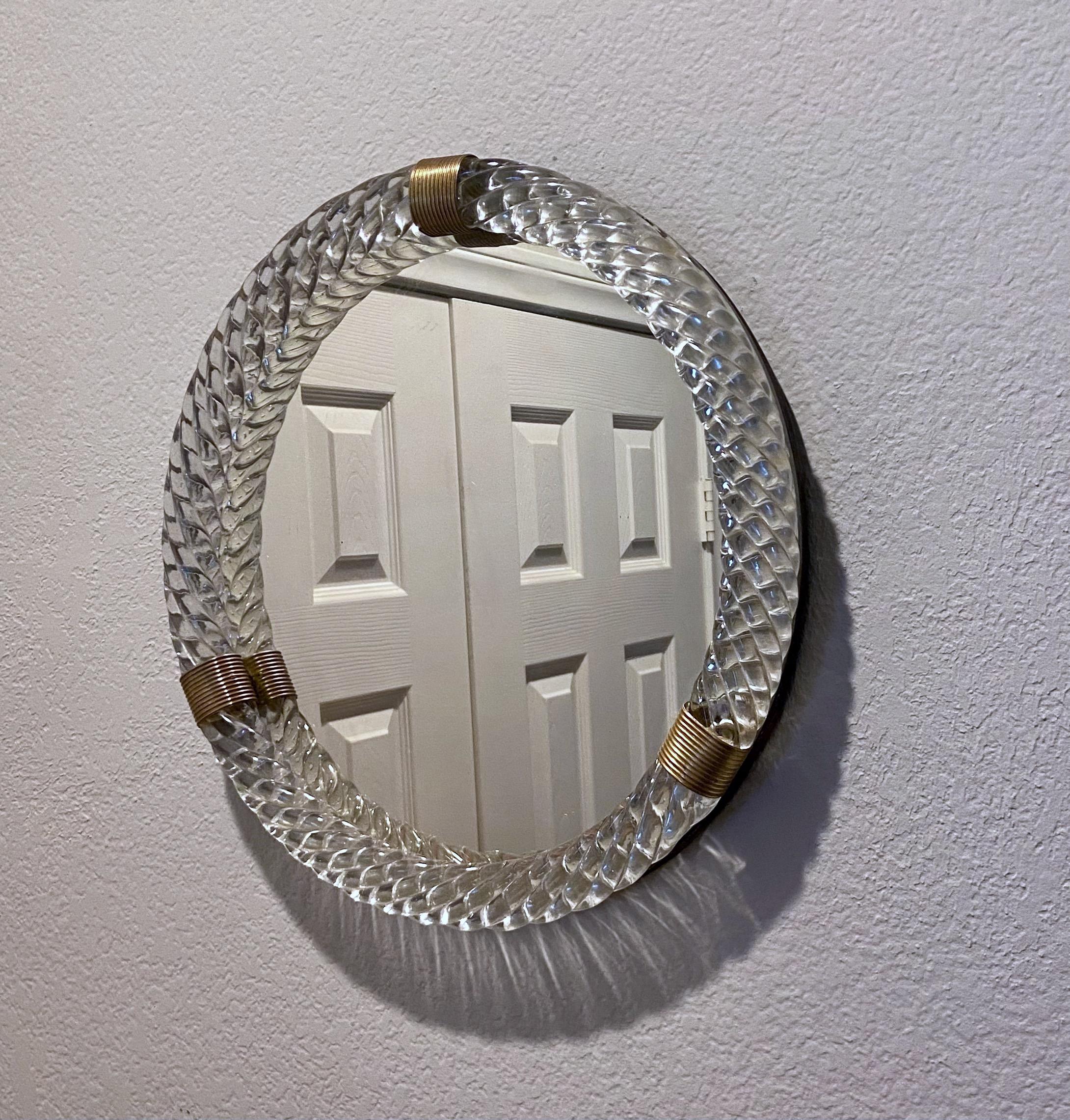 Paolo Venini Twisted Rope Round Murano Wall Mirror For Sale 3