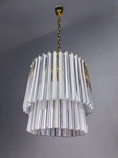 Paolo Venini Two-Tier Triedri Murano Glass Chandelier, Italy, 1970s