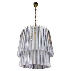 Paolo Venini Two-Tier Triedri Murano Glass Chandelier, Italy, 1970s