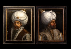 Antique Pair of 16th C Portraits of Turkish Ottoman Sultans, follower of Paolo Veronese.