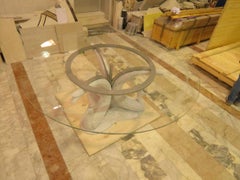 Paona Round Table in White Marble with Glass Top and Sculpted Base