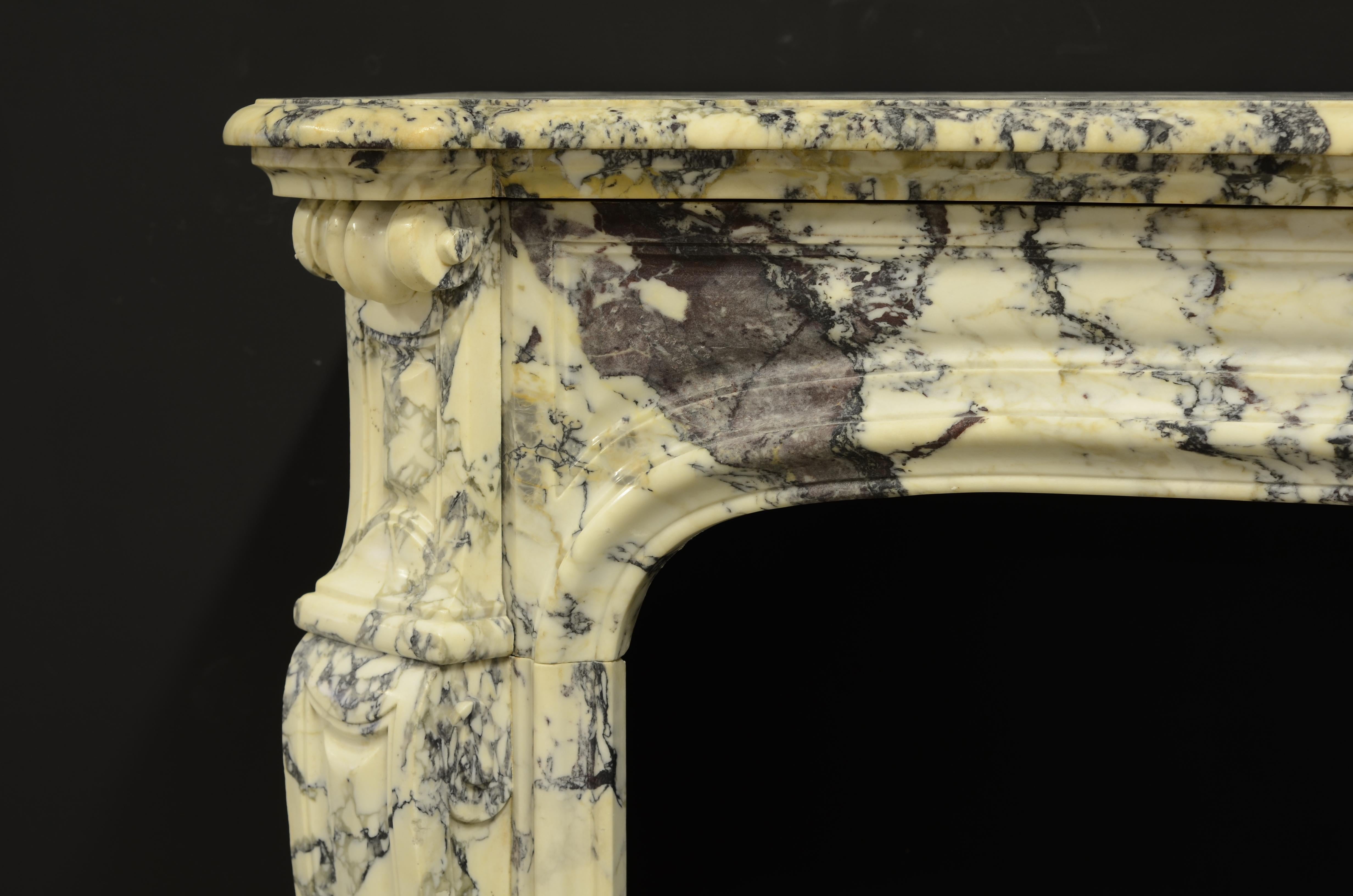 French Antique Marble Fireplace Mantel, Pompadour Style
