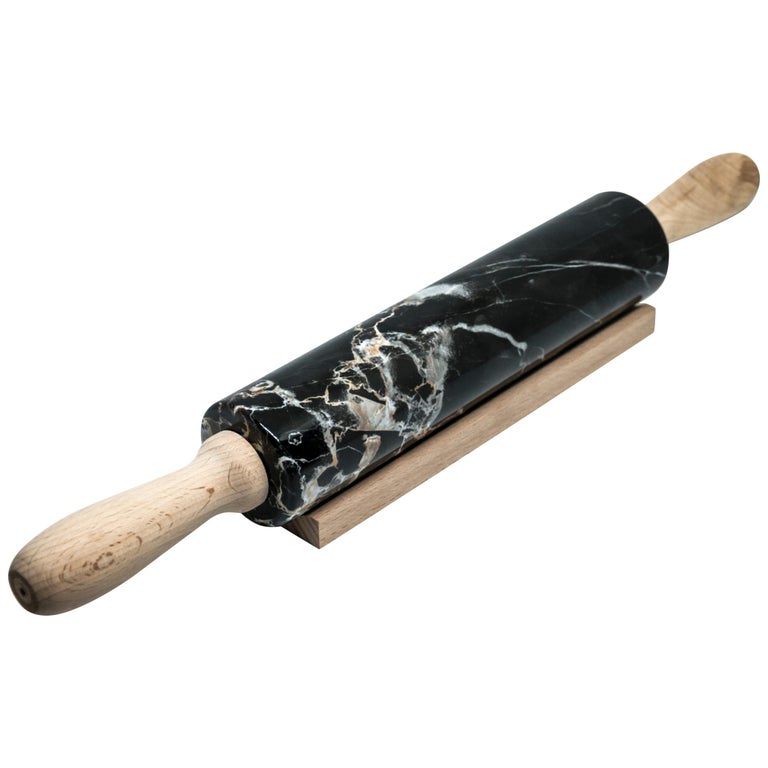 Handmade Paonazzo Marble Rolling Pin with Wooden Handles For Sale at