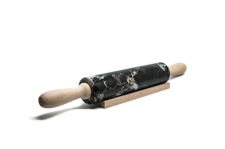 Handmade Paonazzo Marble Rolling Pin with Wooden Handles For Sale at