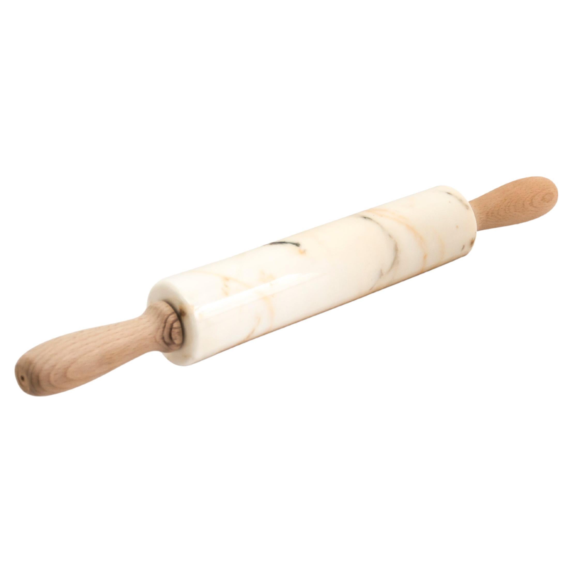 Handmade Paonazzo Marble Rolling Pin with Wooden Handles For Sale