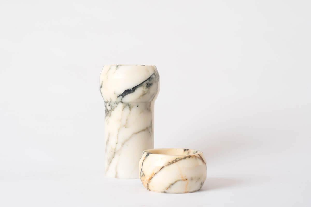 Paonazzo Octans candleholder duo by Dan Yeffet
Dimensions: 
Ø 142 x H 80 mm 
Ø 141 x H 250 mm
Materials: Marble 


Marble available:
Portoro
Calacatta
Paonazzo
Brown Saint Laurent


Born in 1971 in Jerusalem, Israel. Studied Industrial