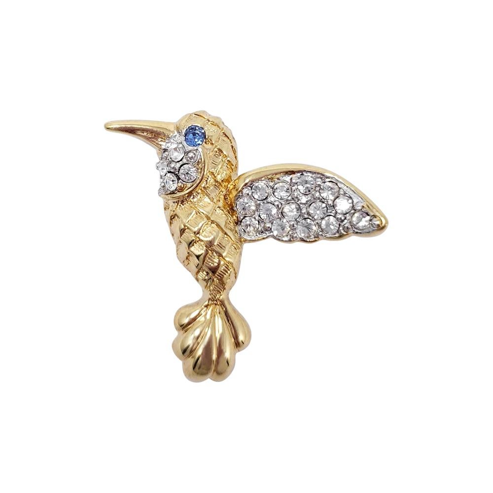 Pap Gold and Crystal Hummingbird Brooch Pin, 20th Century Vintage