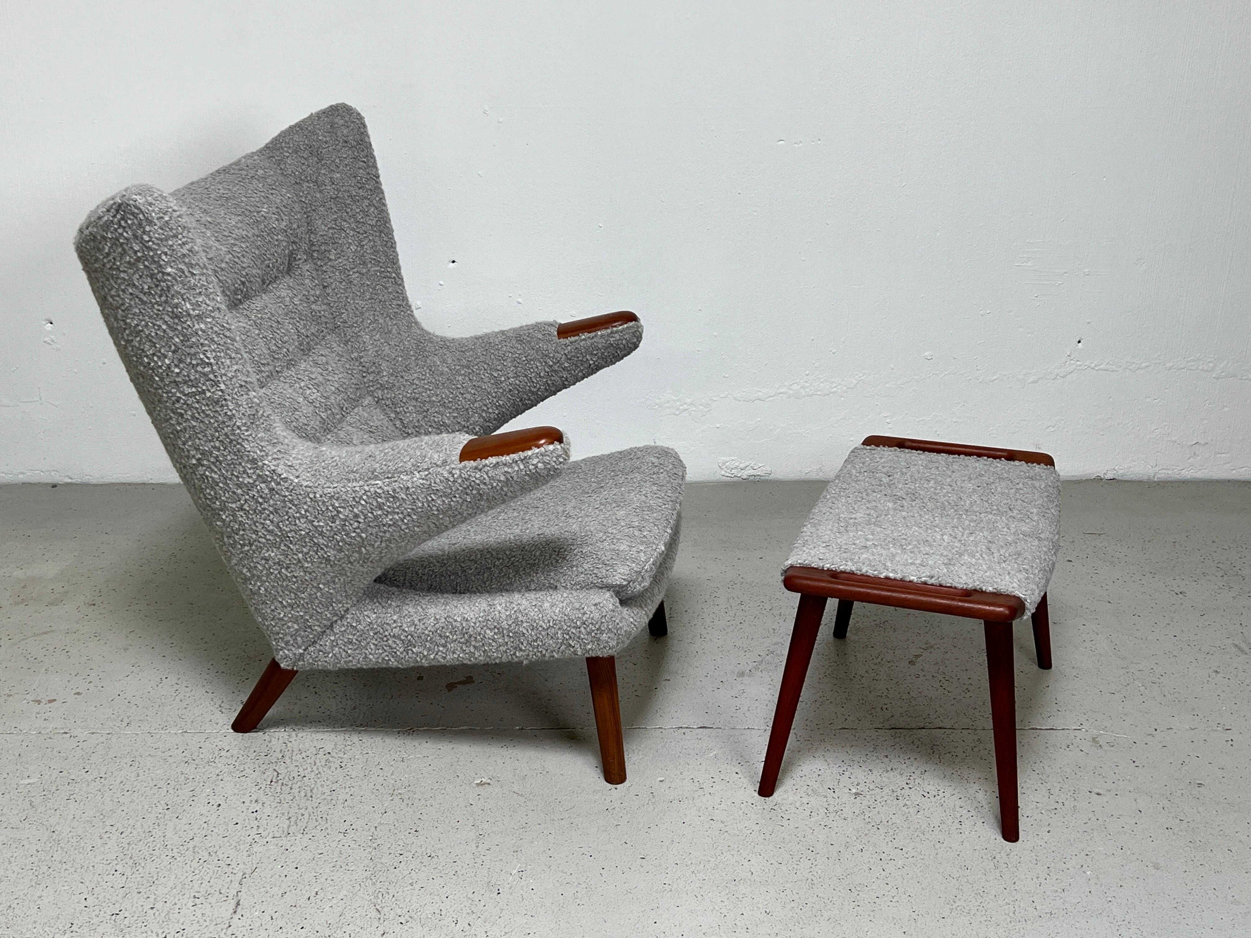 Teak Papa Bear Chair and Ottoman by Hans Wegner for A.P Stolen